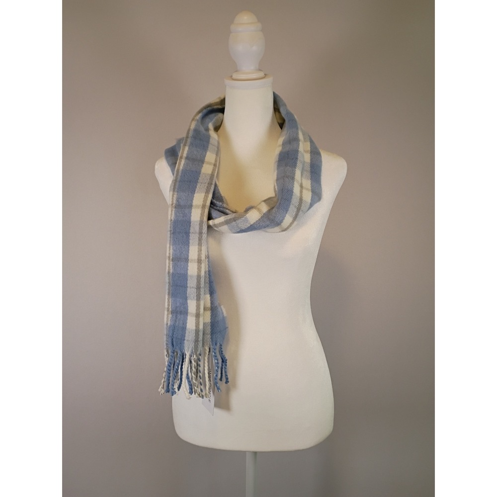 Cottagecore James Pringle Weavers Unisex OS Blue Plaid Fringe Scarf 2005408
